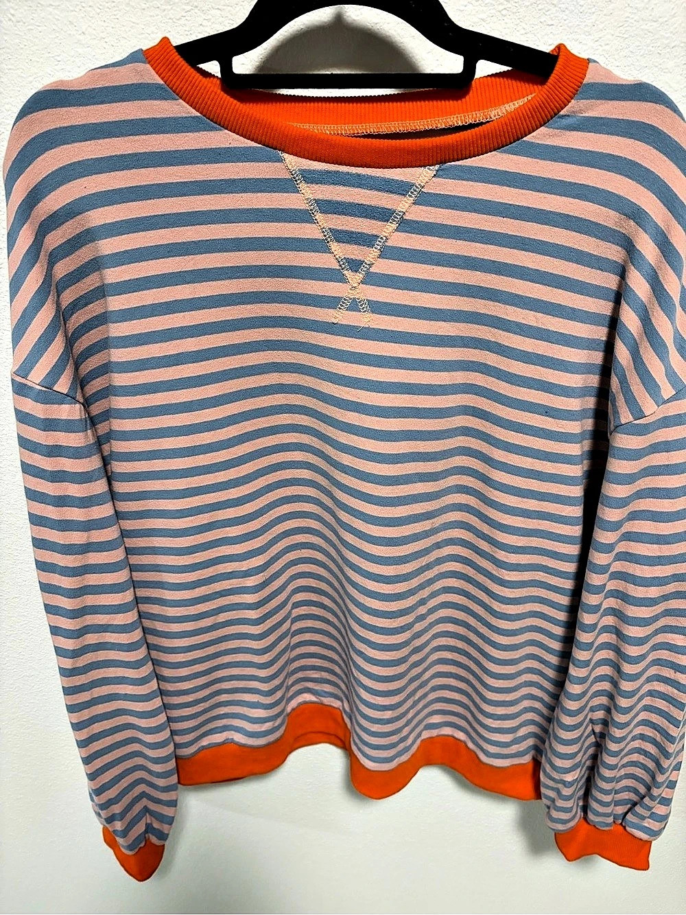 Women's Striped Long Sleeve Top in Blue & Orange - XL